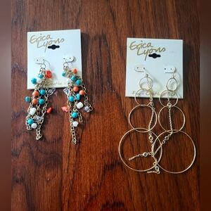 Erica Lyons Women's Gold Hoop Dangly Beaded Earrings New